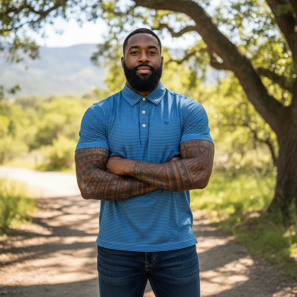 Striped Blue Performance Polo — Yeup Outfitters, view 2