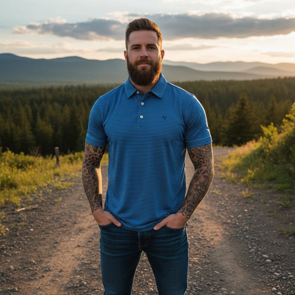 Striped Blue Performance Polo — Yeup Outfitters, view 4