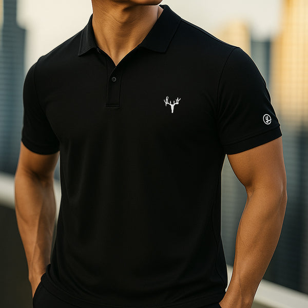 Angus Black - Performance Polo (Deer Icon)