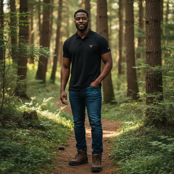 Angus Black - Performance Polo (Deer Icon)