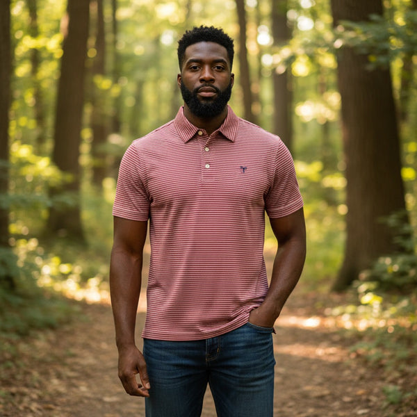 Striped Red Performance Polo — Yeup Outfitters, view 3