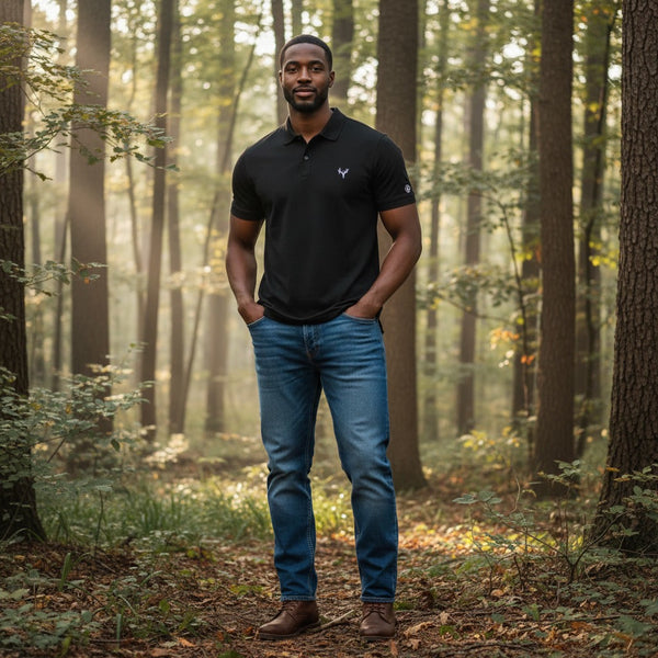 Angus Black - Performance Polo (Deer Icon)